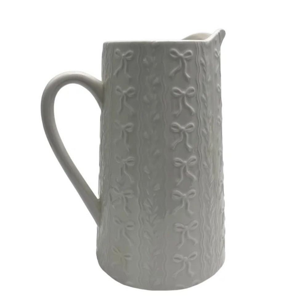 My Texas House‎ Bow Pitcher, White Embossed Stoneware 3qt, Spring 2026